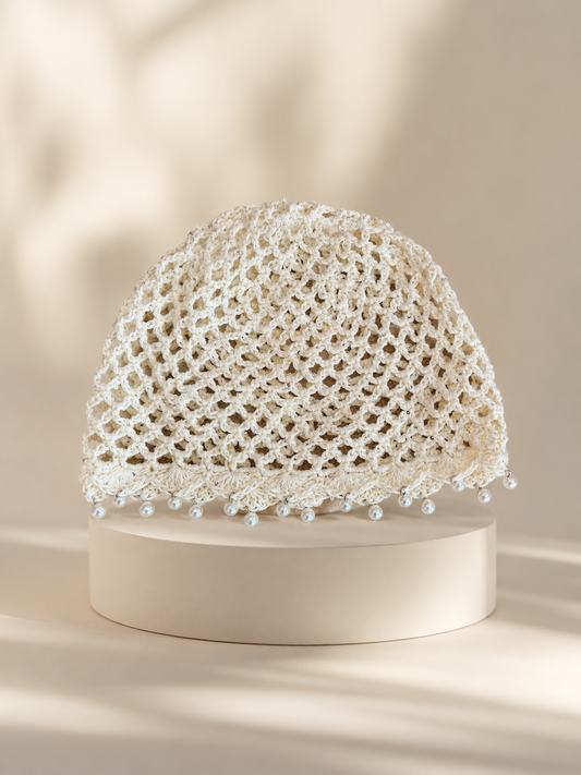 Bonnet crochet brillant à perles pendantes