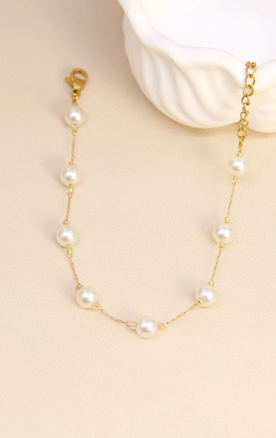 Bracelet perles blanches acier inoxydable