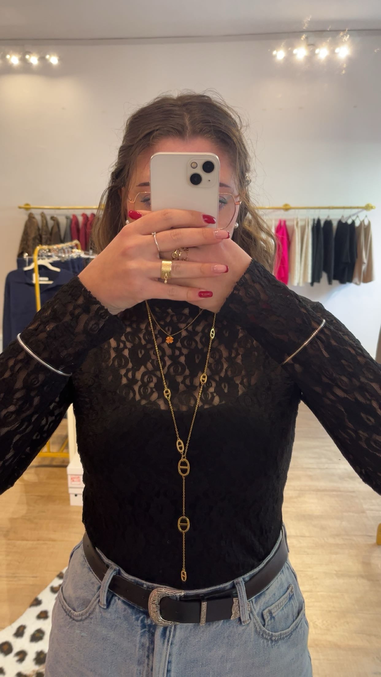 Pull Dentelle Manches Longues Noir