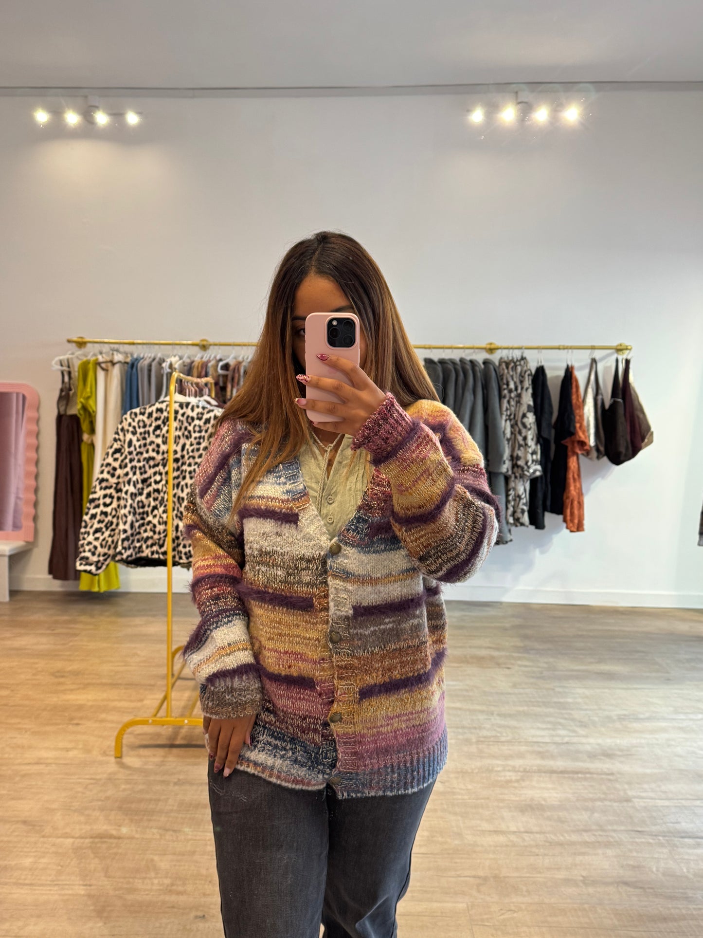 Gilet multicolore doré & rose pailleté