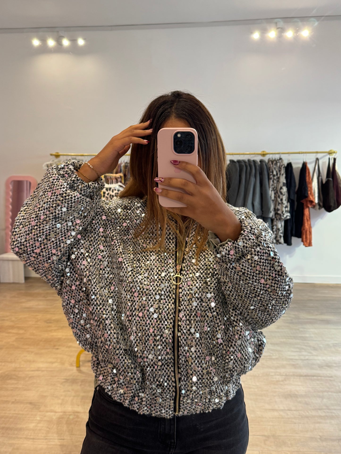 Veste Bomber à Paillettes – Effet Scintillant