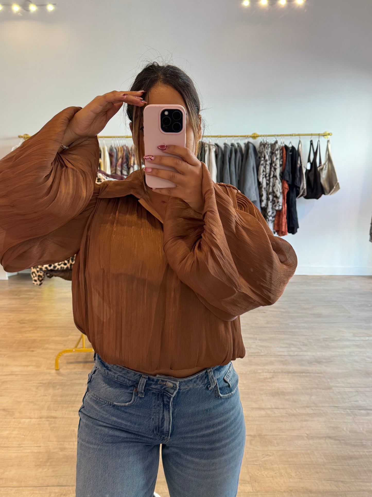 Blouse Marron Camel Pailletée