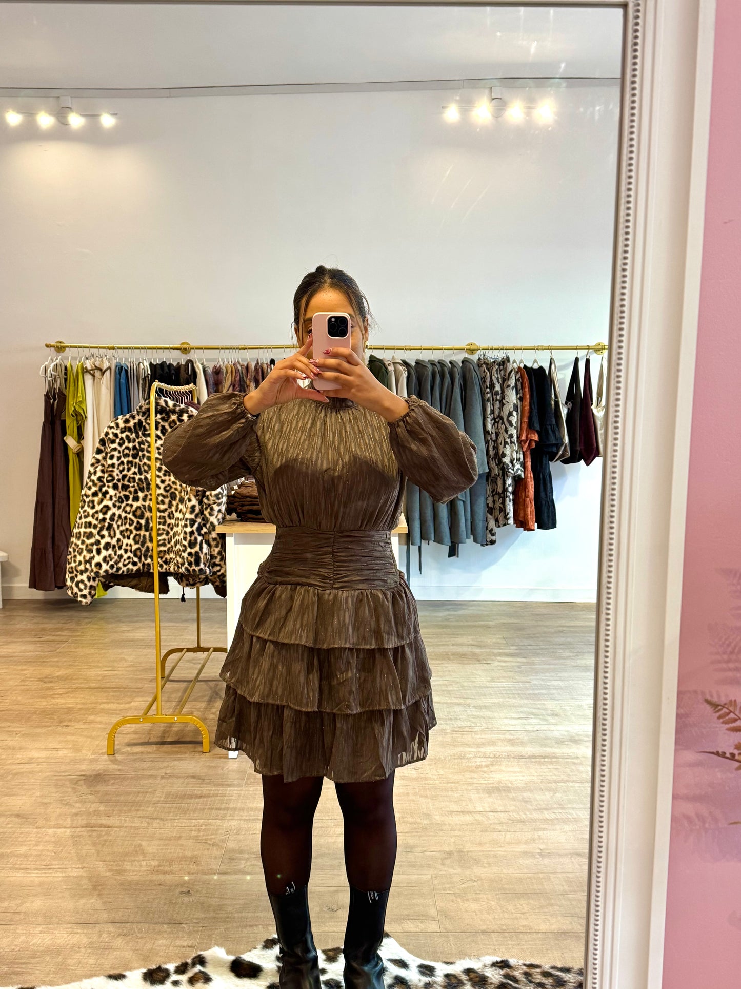 Robe Marron Pailletée Texturée