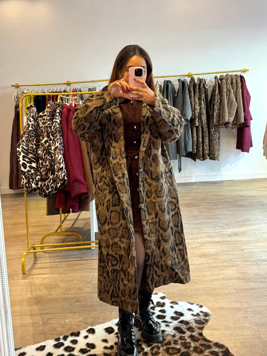 Veste longue motif léopard