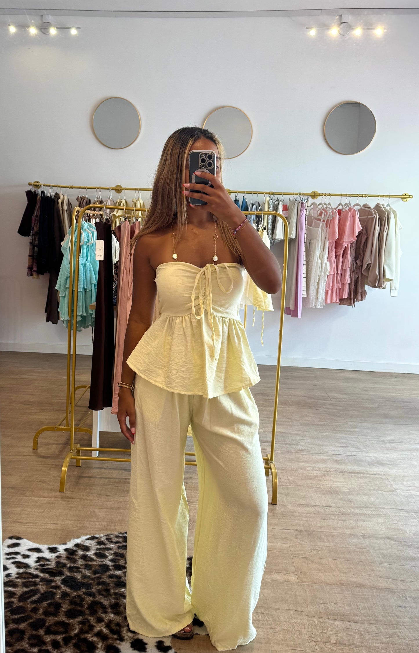 Pantalon effet lin jaune