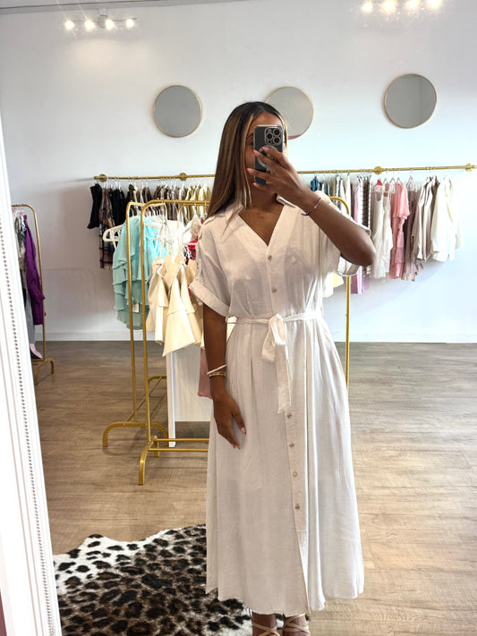 Robe longue blanche brodée
