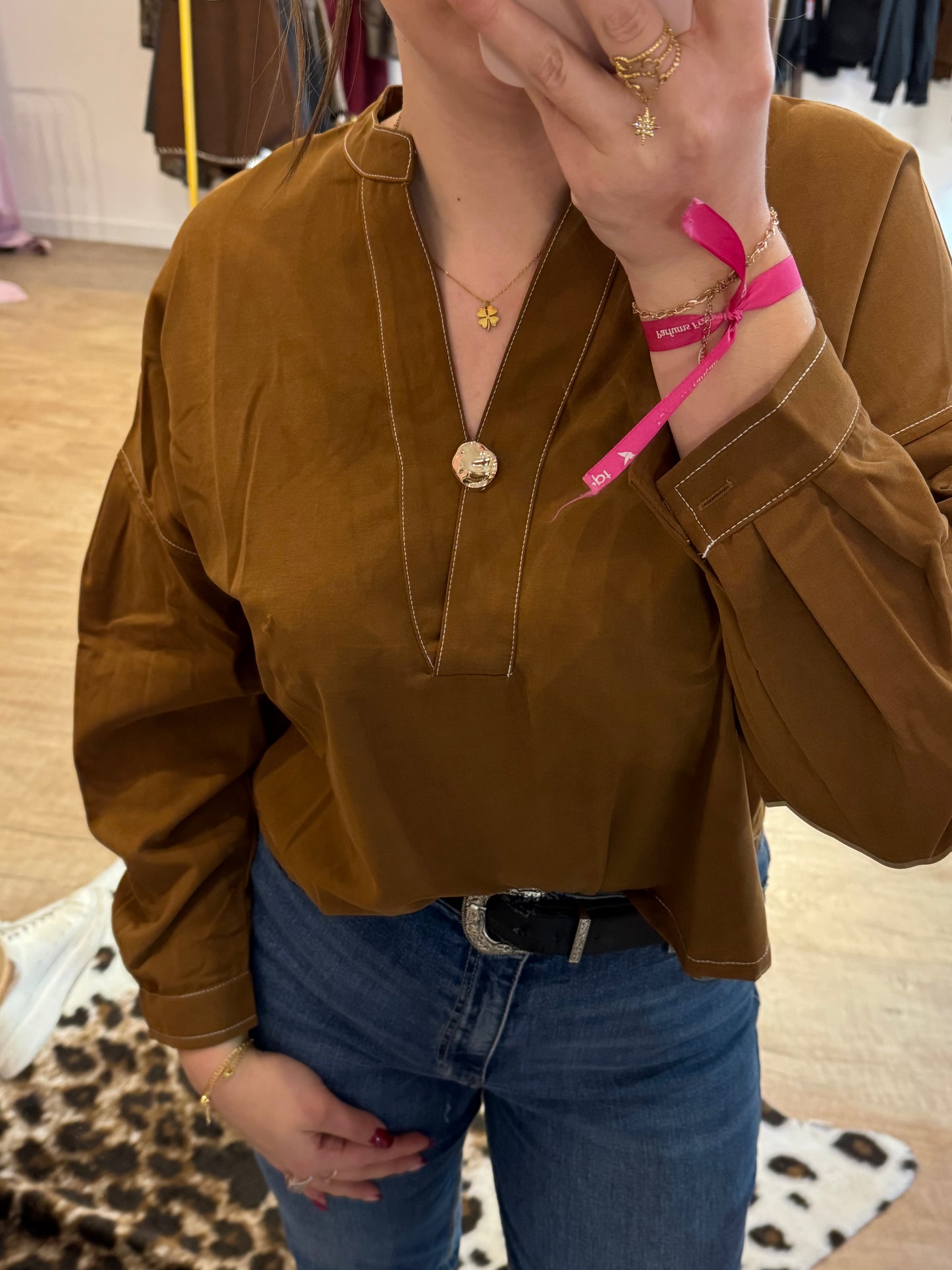 Chemisier Marron Bouton Dorée