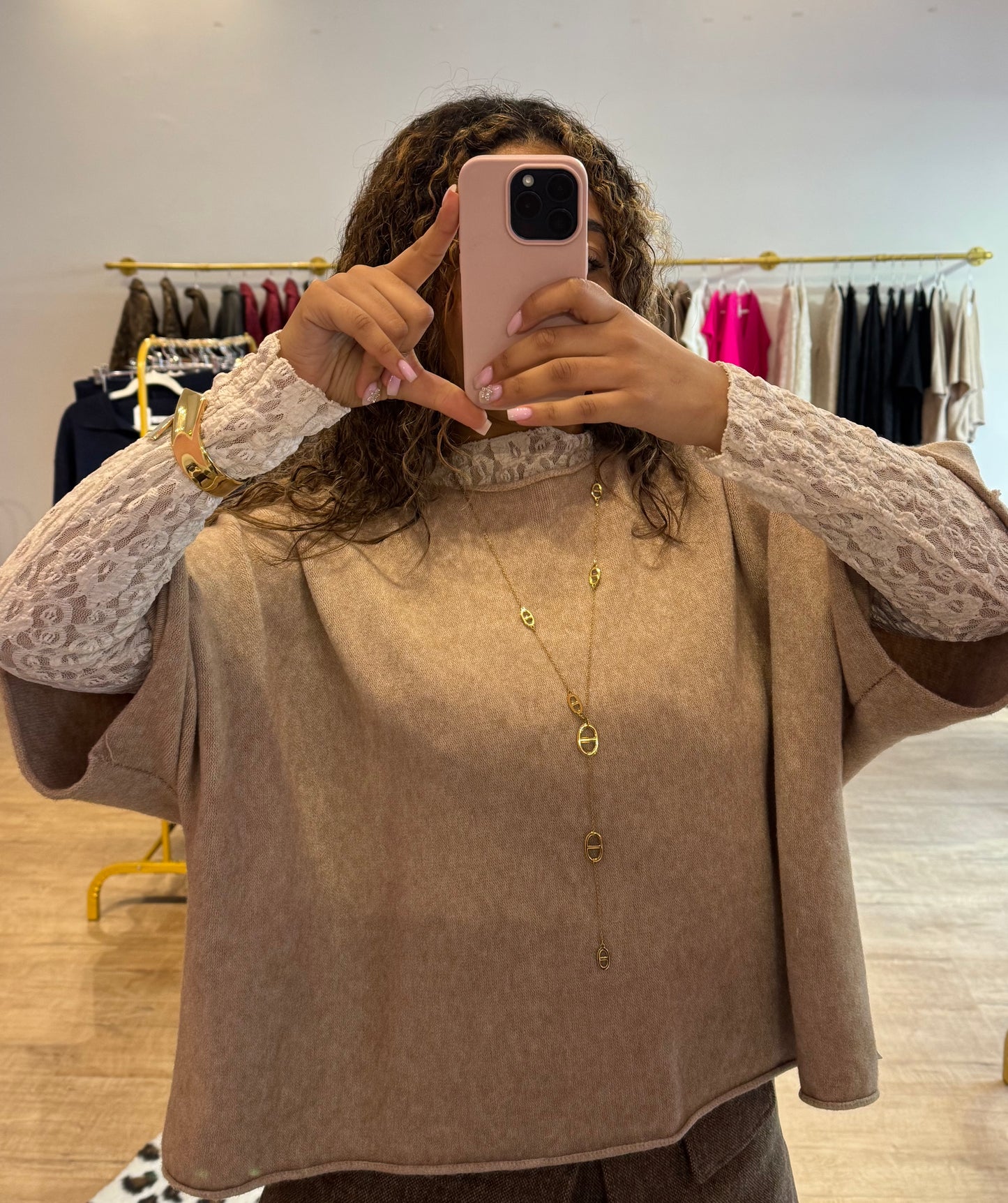 Pull effet dentelle Beige