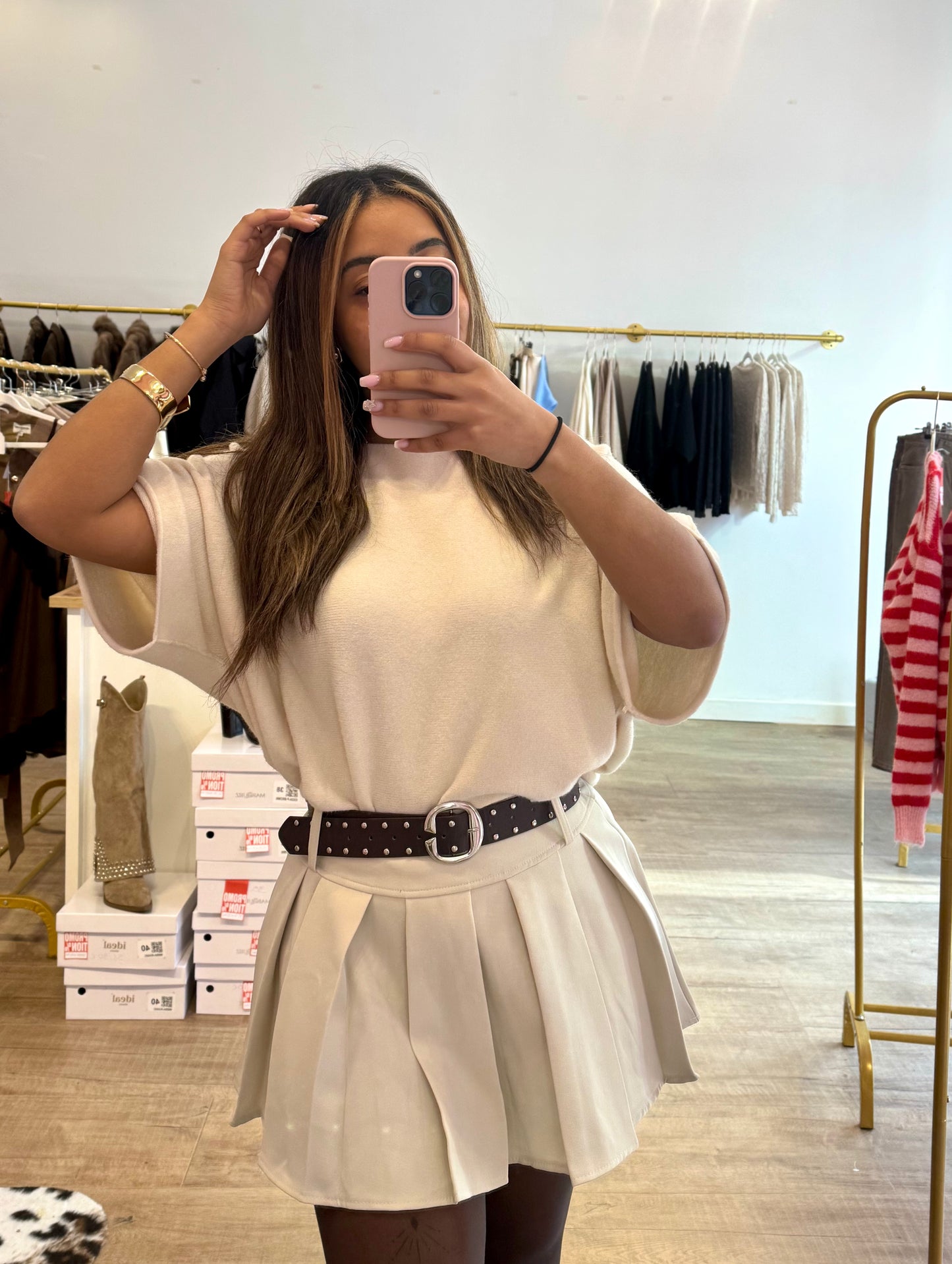 Jupe-short crème plissée