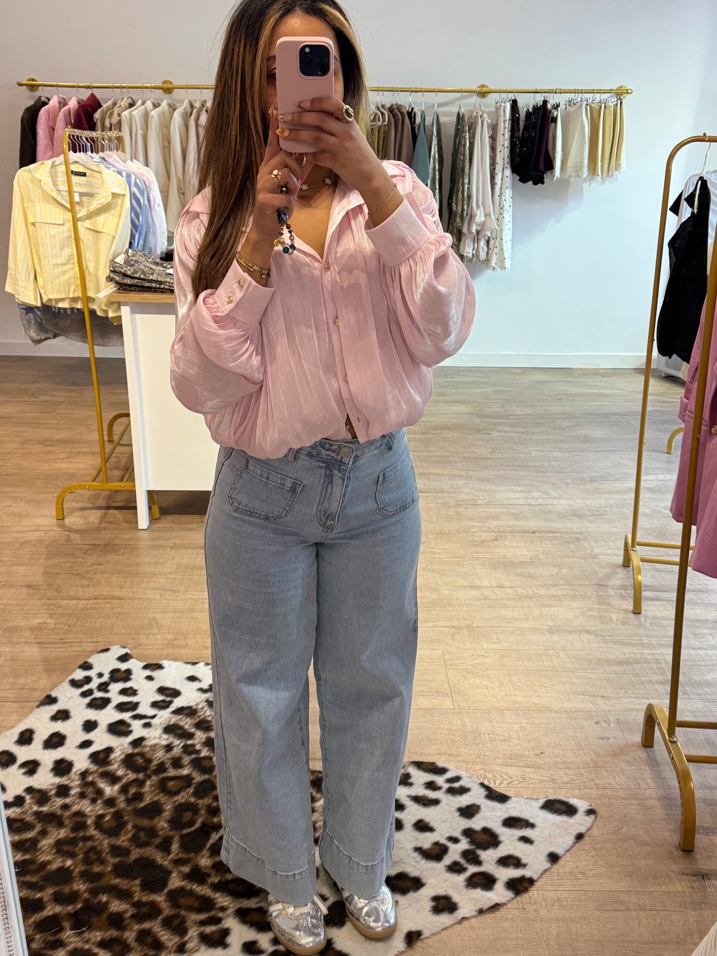 Jean taille haute wide leg à poches avant