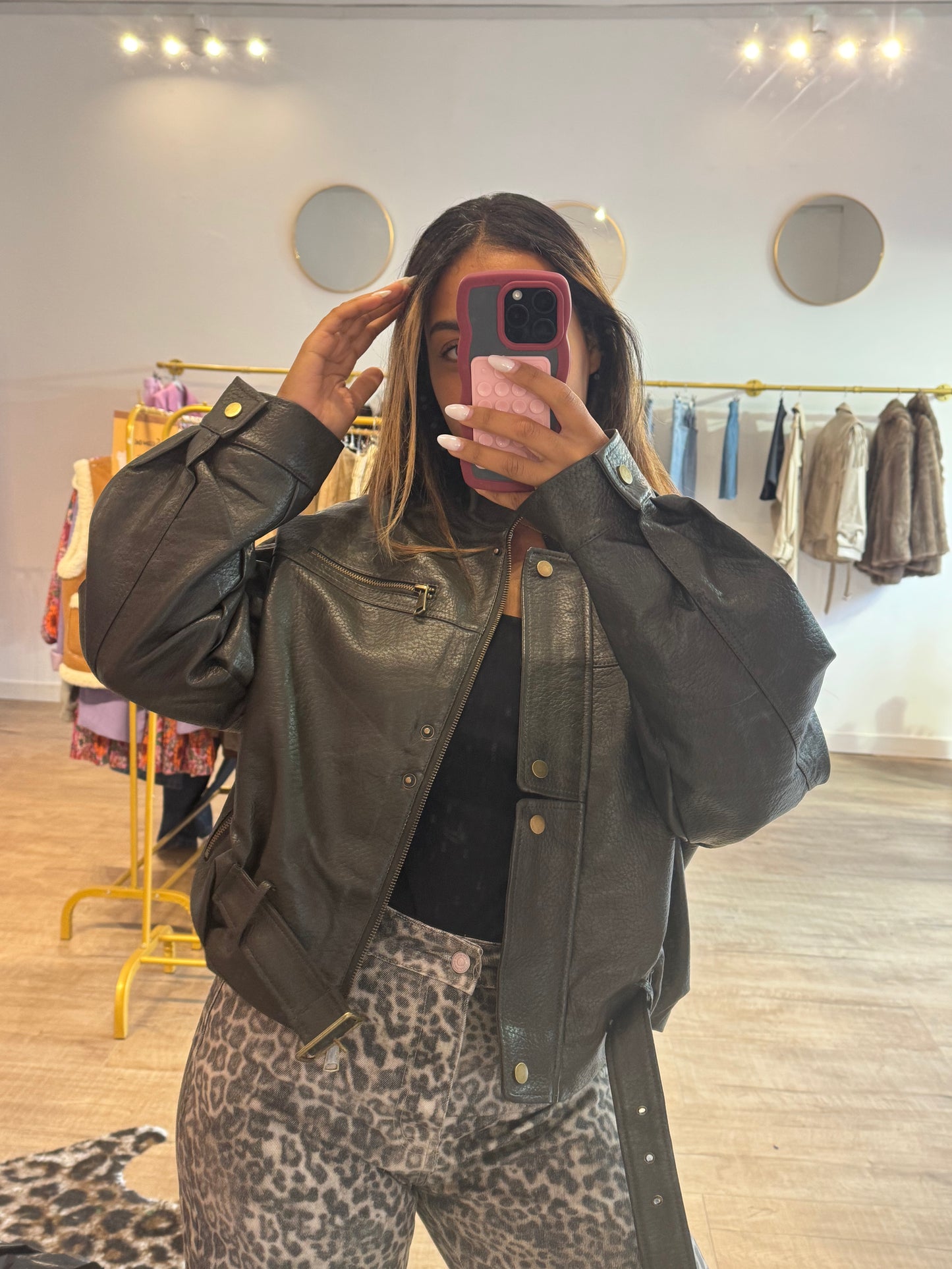 Veste similicuir kaki