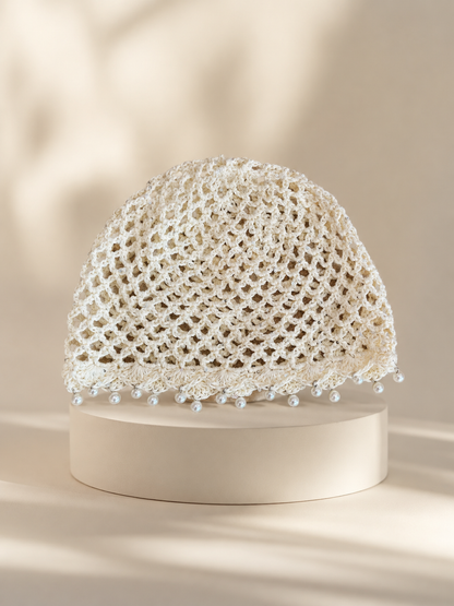 Bonnet crochet brillant à perles pendantes
