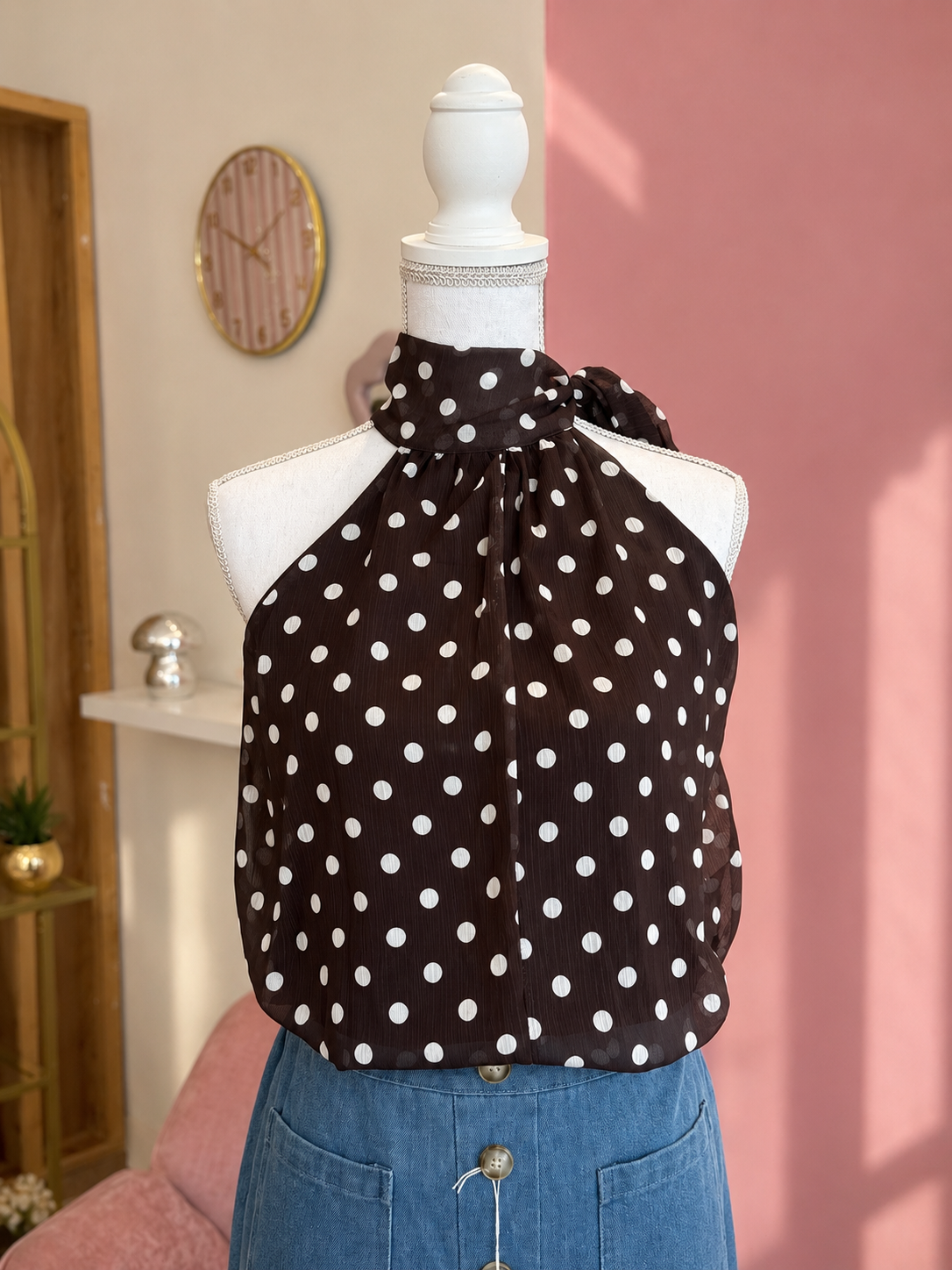 Haut marrons à pois blanc