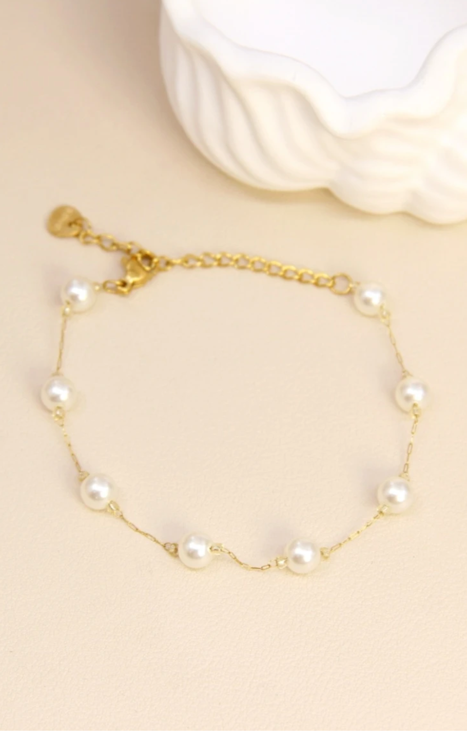 Bracelet perles blanches acier inoxydable