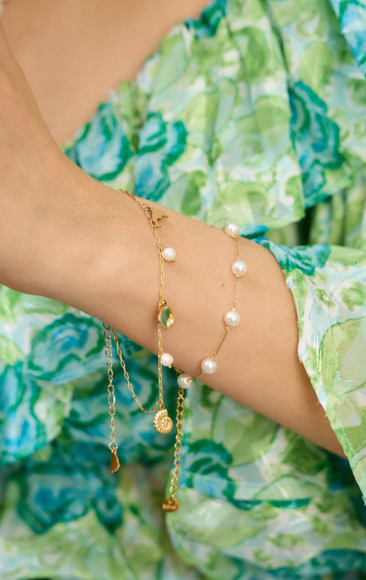 Bracelet perles blanches acier inoxydable