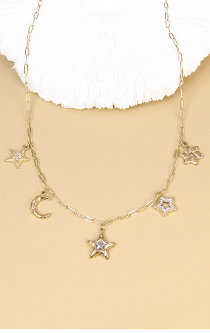Collier étoiles & lune en acier inoxydable