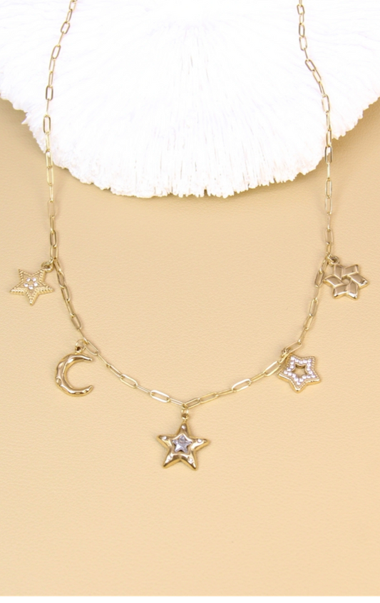 Collier étoiles & lune en acier inoxydable