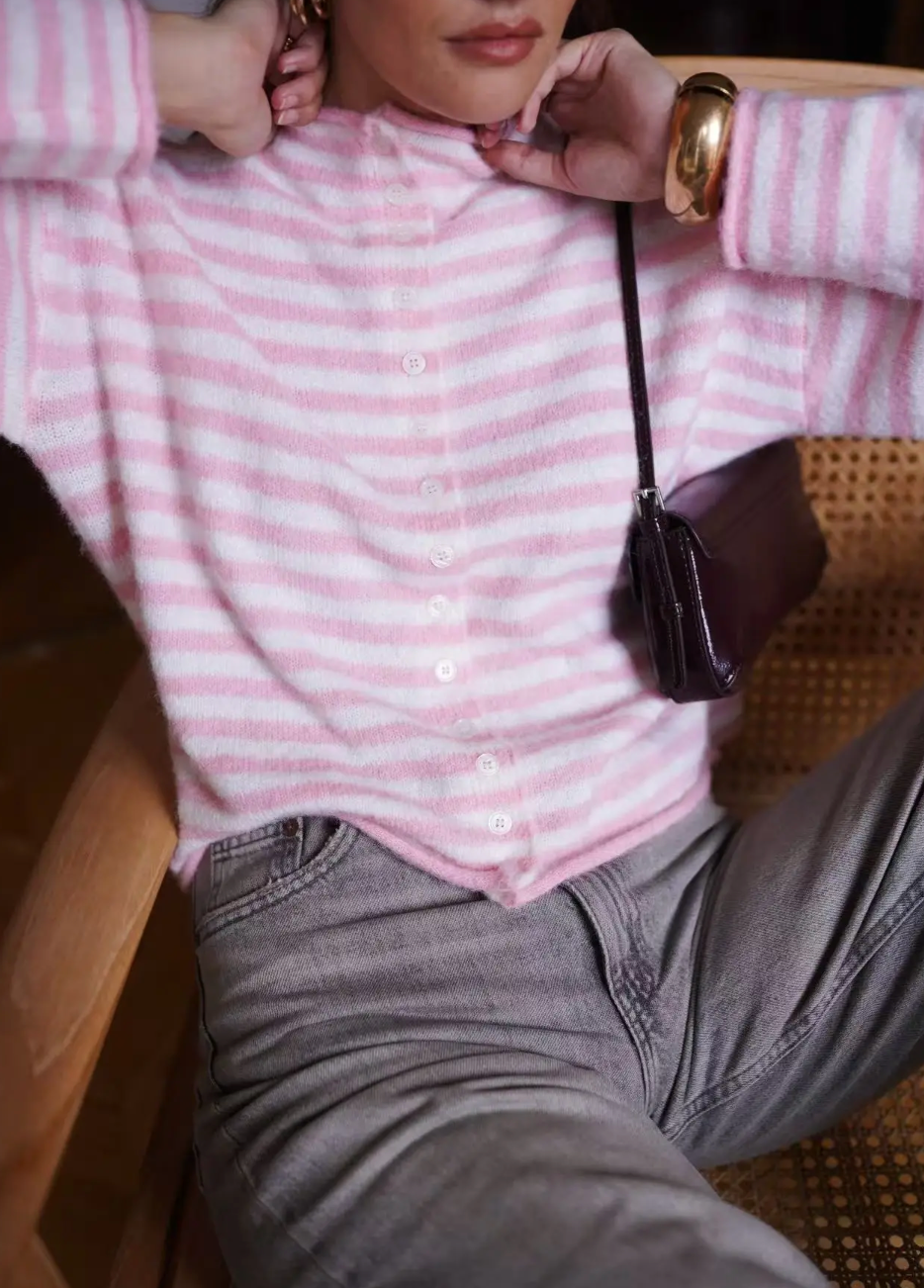 Cardigan rayé rose