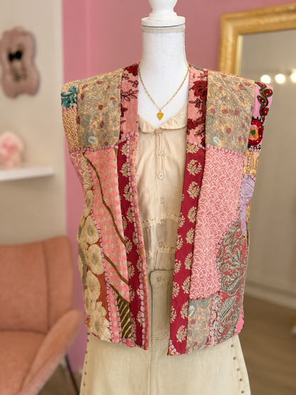 Veste sans manches patchwork rose brillante