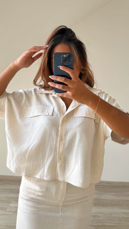 Chemise à manches courtes effet lin