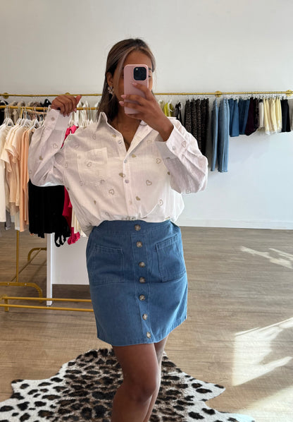 Jupe en denim boutonnée taille haute