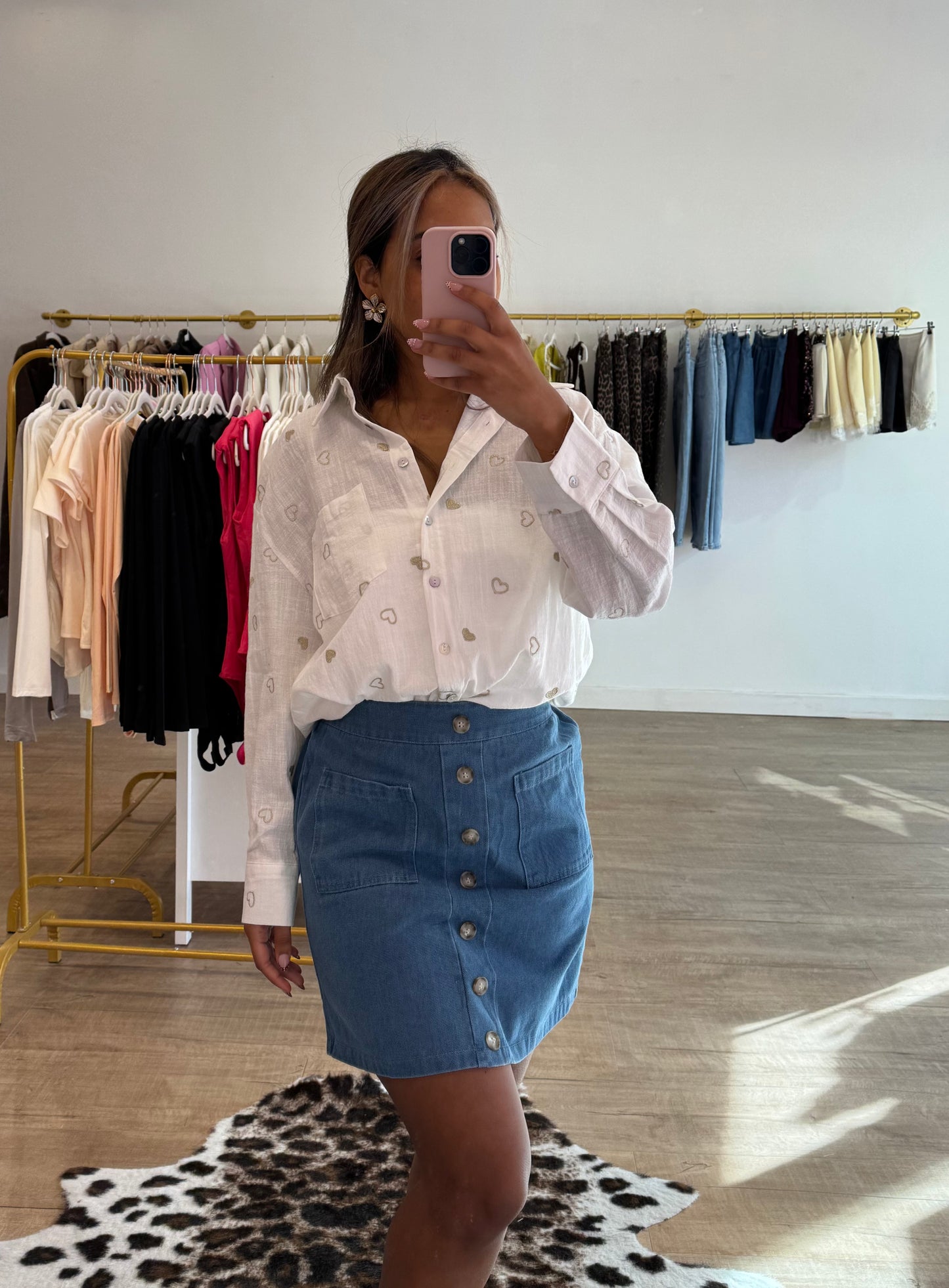 Jupe en denim boutonnée taille haute
