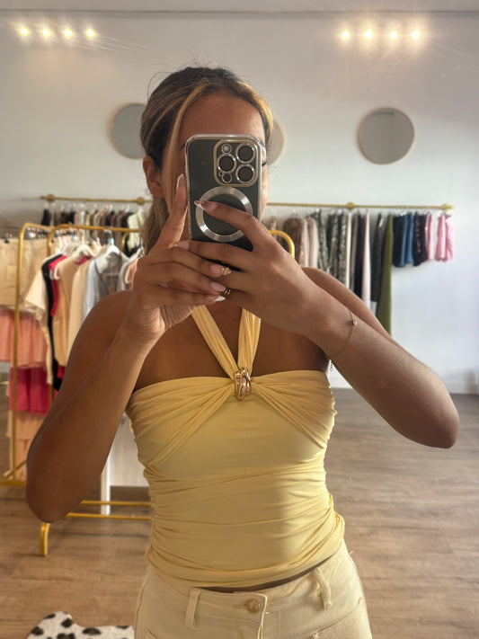 Top jaune à bijoux doré