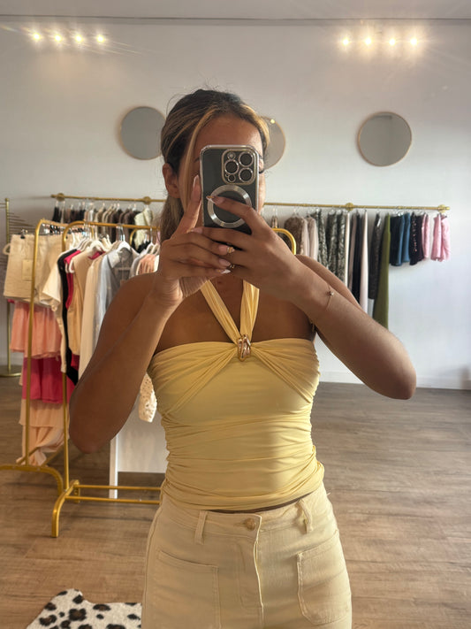 Top jaune à bijoux doré