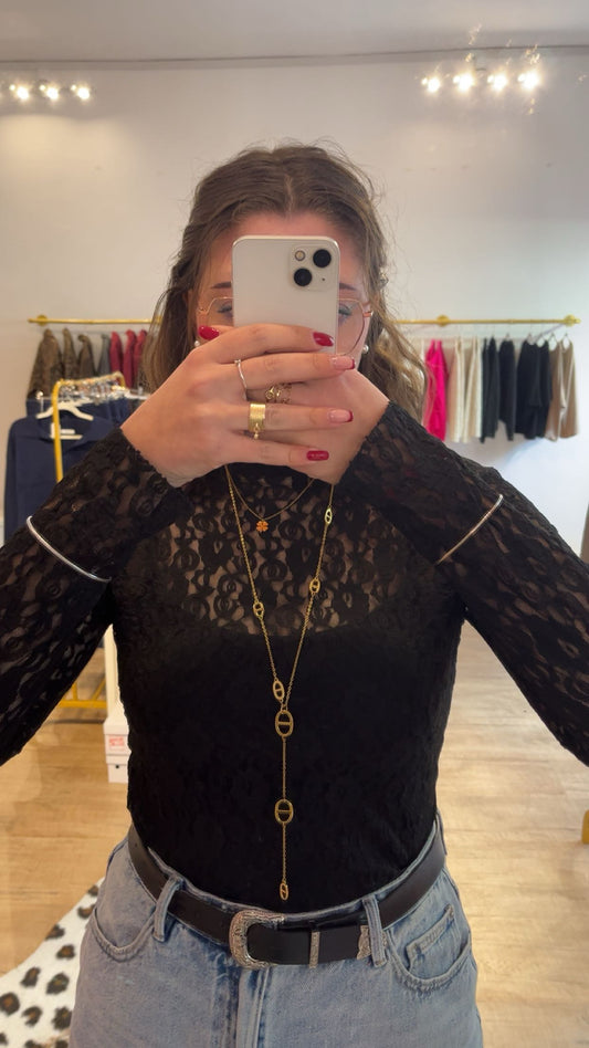 Pull Dentelle Manches Longues Noir