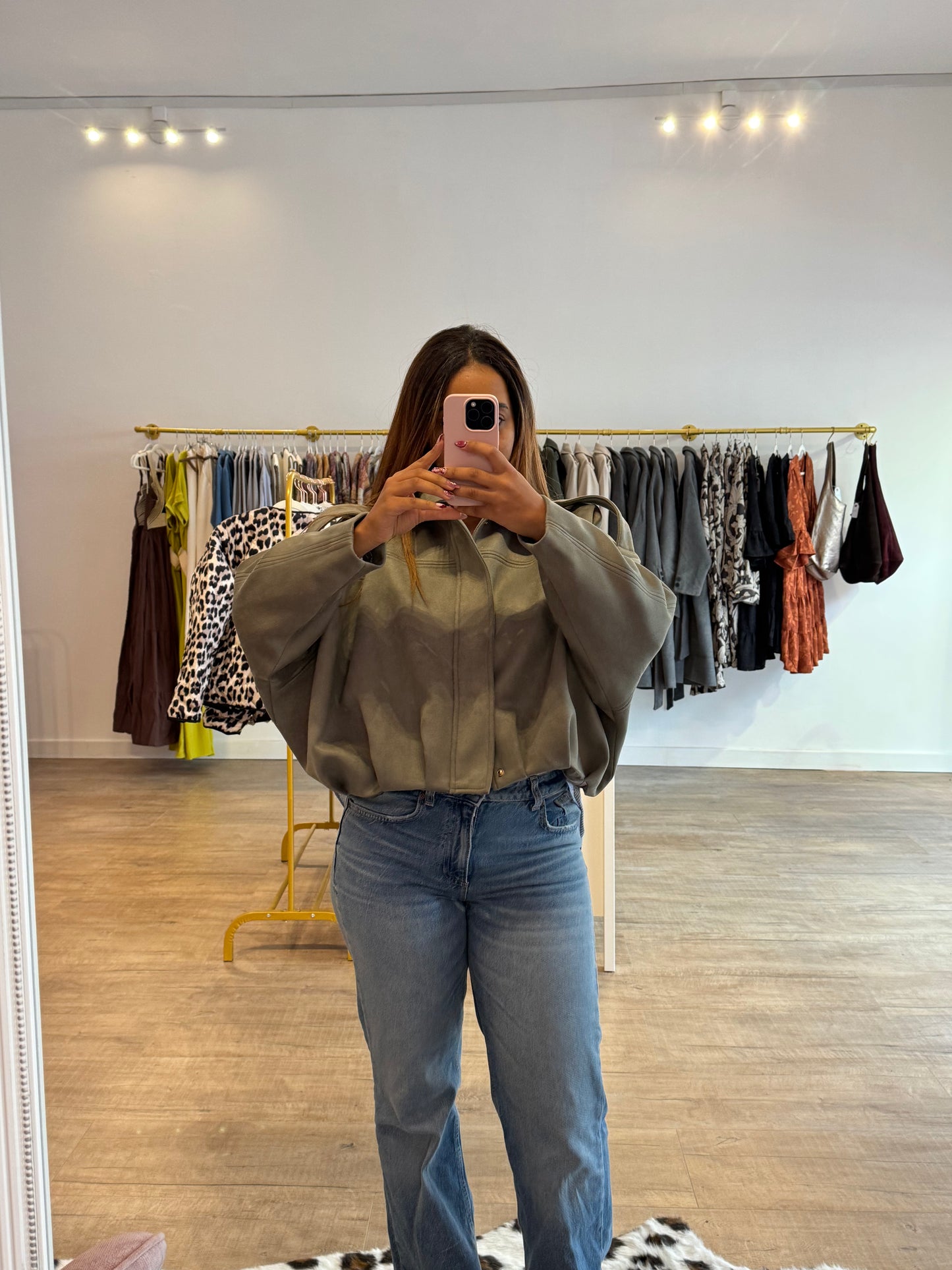 Veste effet bomber en daim vert d’eau