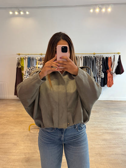 Veste effet bomber en daim vert d’eau