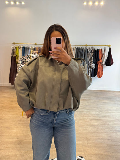 Veste effet bomber en daim vert d’eau