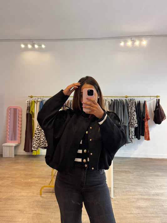 Veste Bomber Effet Daim Noir