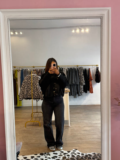 Veste Bomber Effet Daim Noir