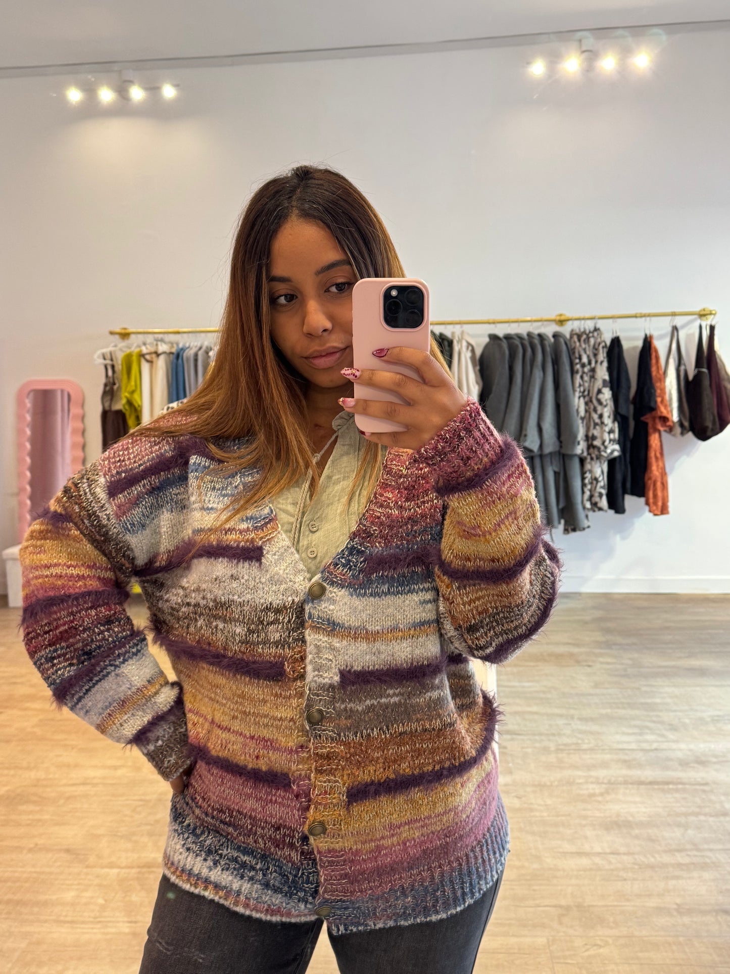 Gilet multicolore doré & rose pailleté