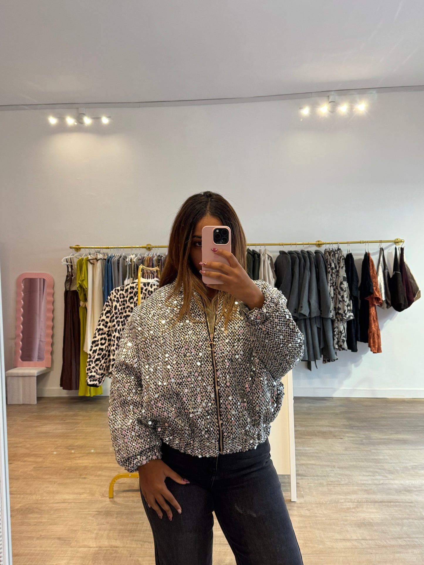 Veste Bomber à Paillettes – Effet Scintillant