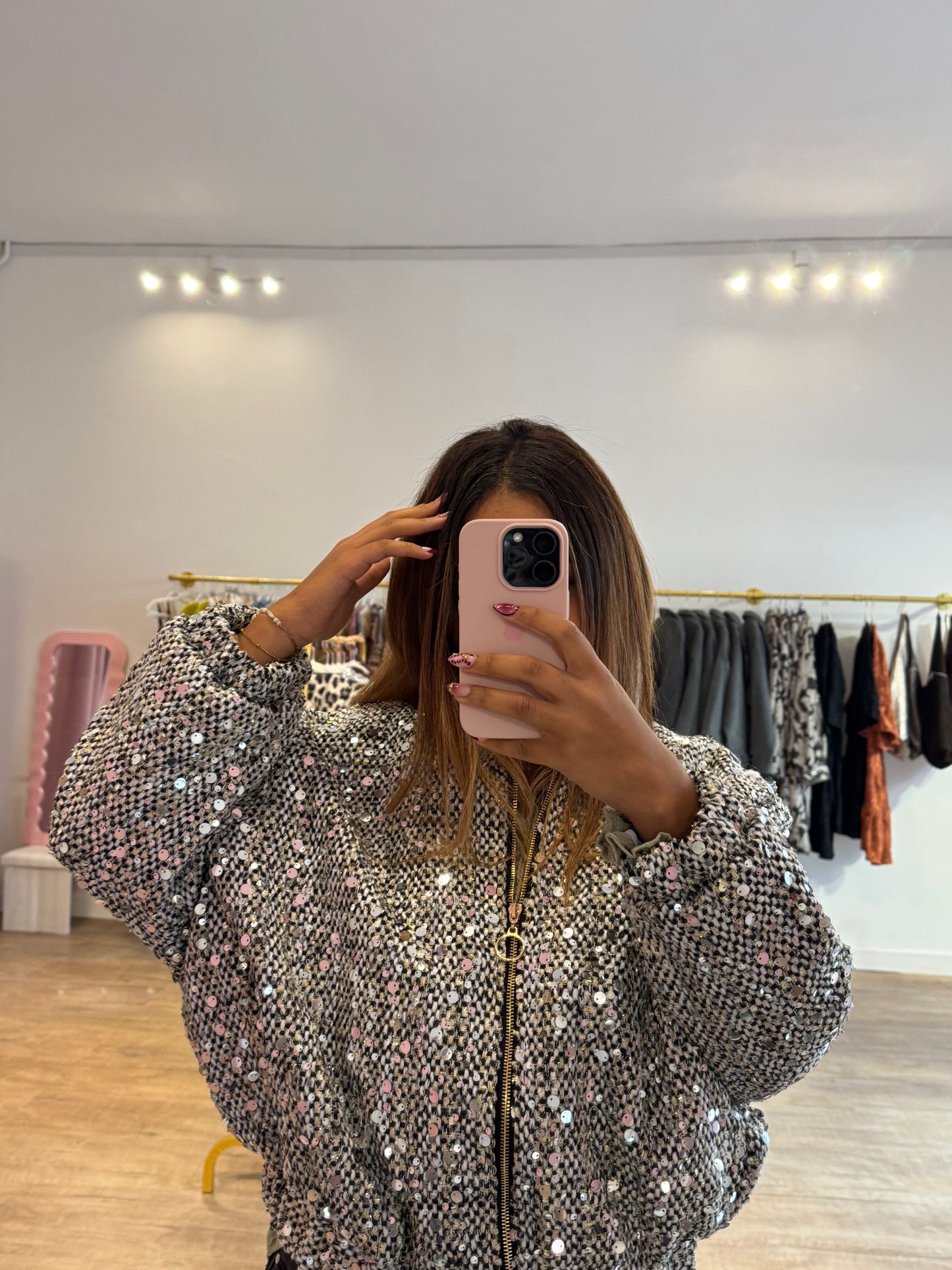 Veste Bomber à Paillettes – Effet Scintillant