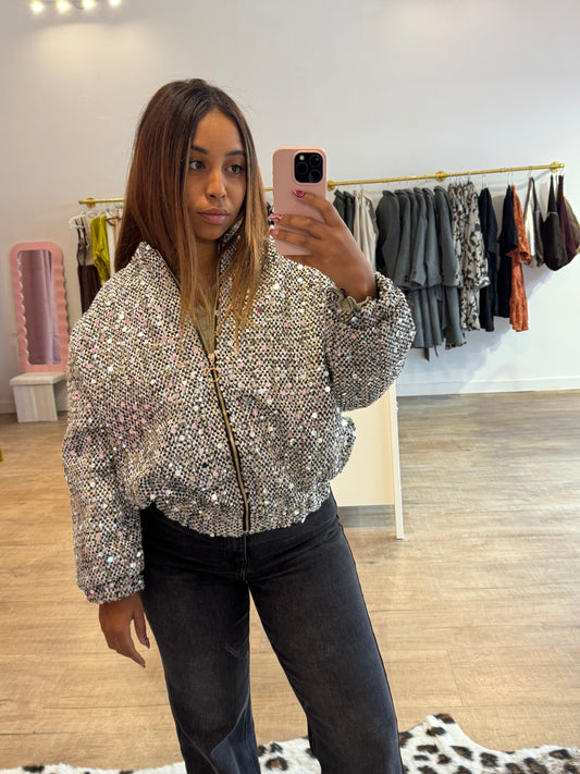 Veste Bomber à Paillettes – Effet Scintillant