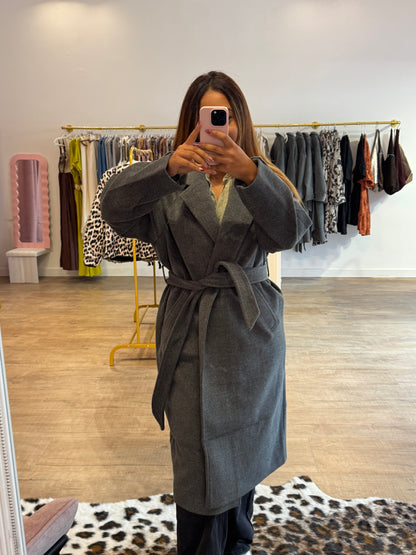 Manteau Long Gris Ceinturé