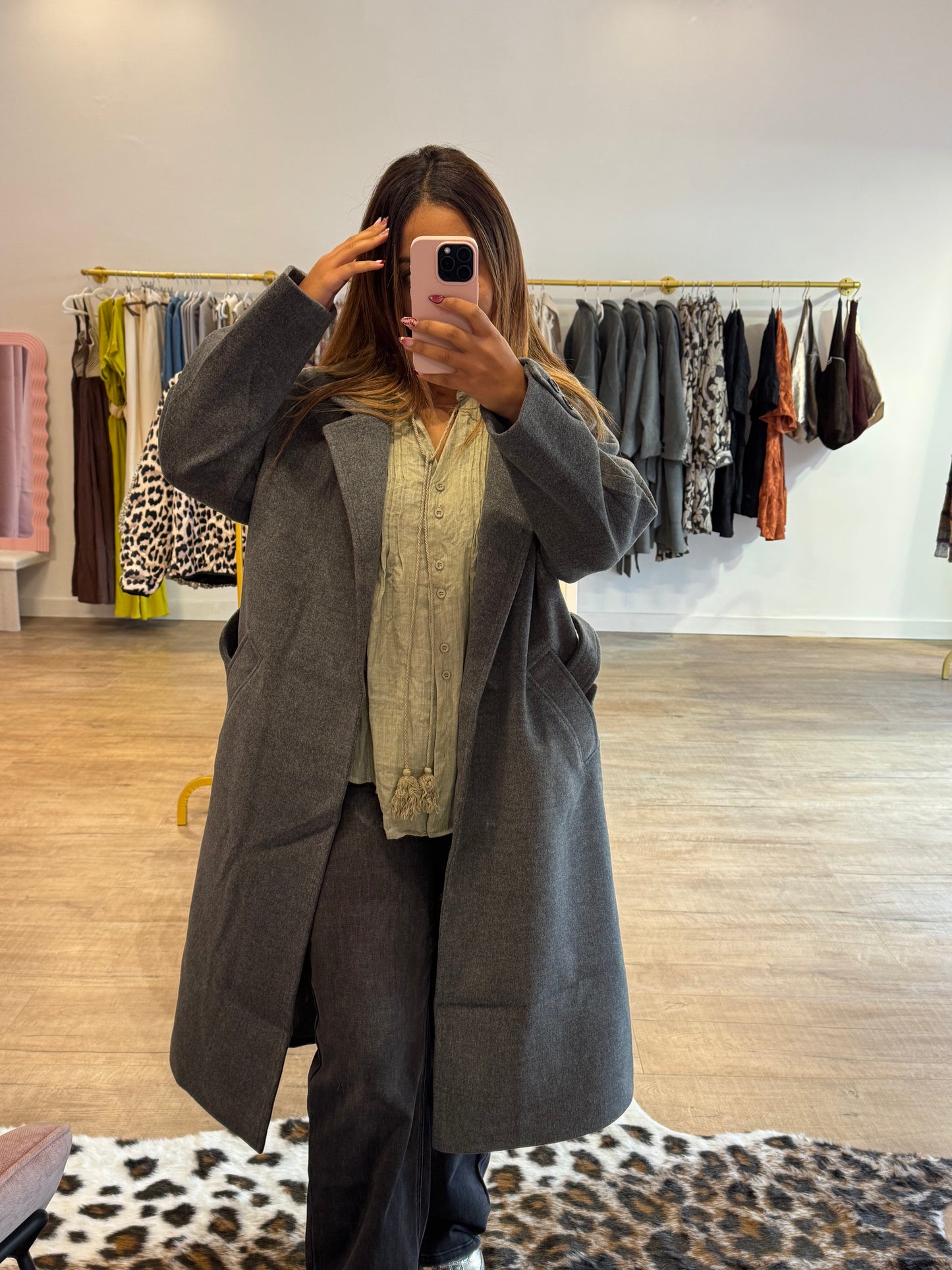 Manteau Long Gris Ceinturé