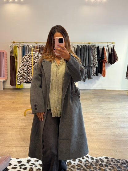 Manteau Long Gris Ceinturé