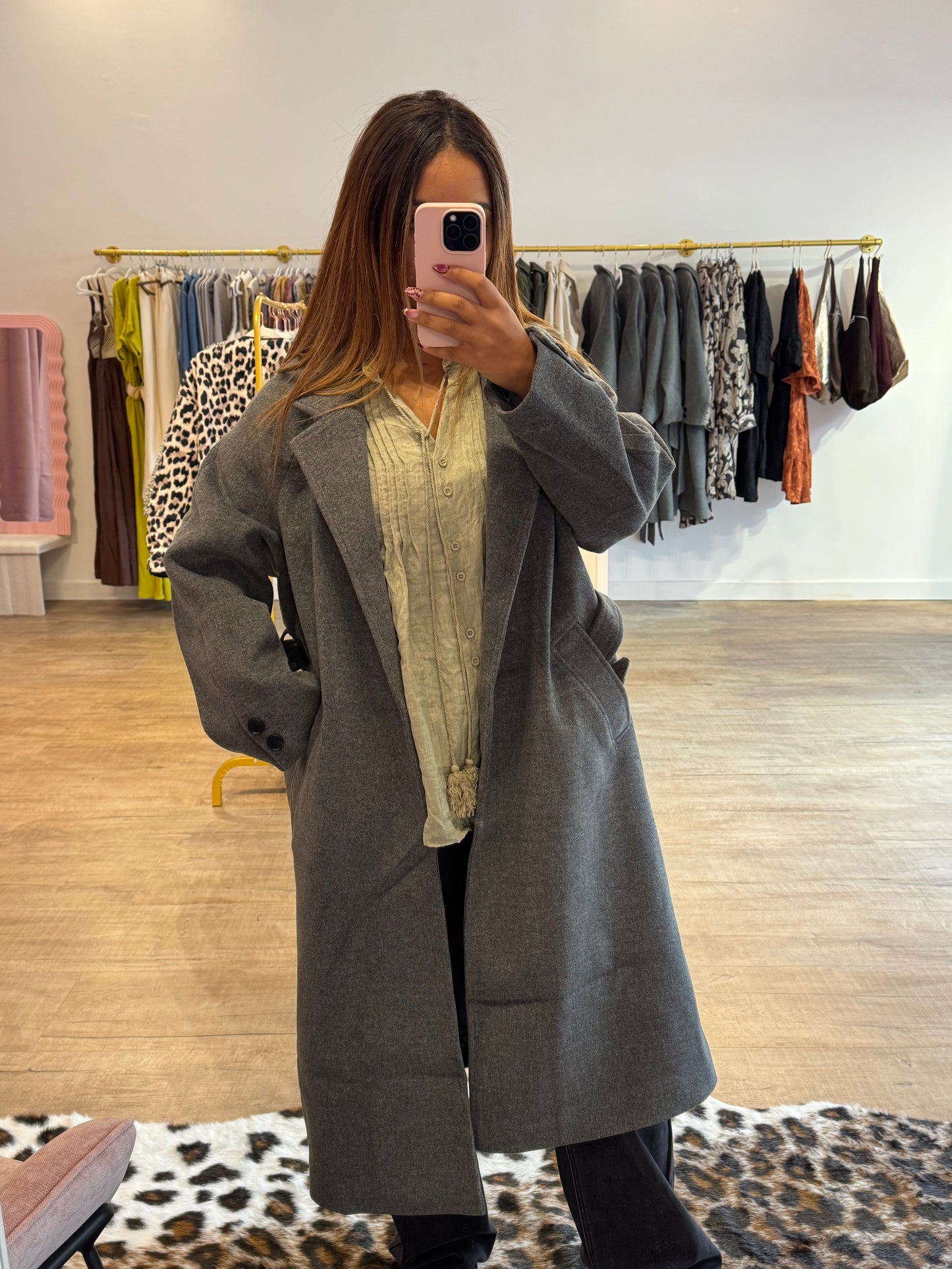 Manteau Long Gris Ceinturé
