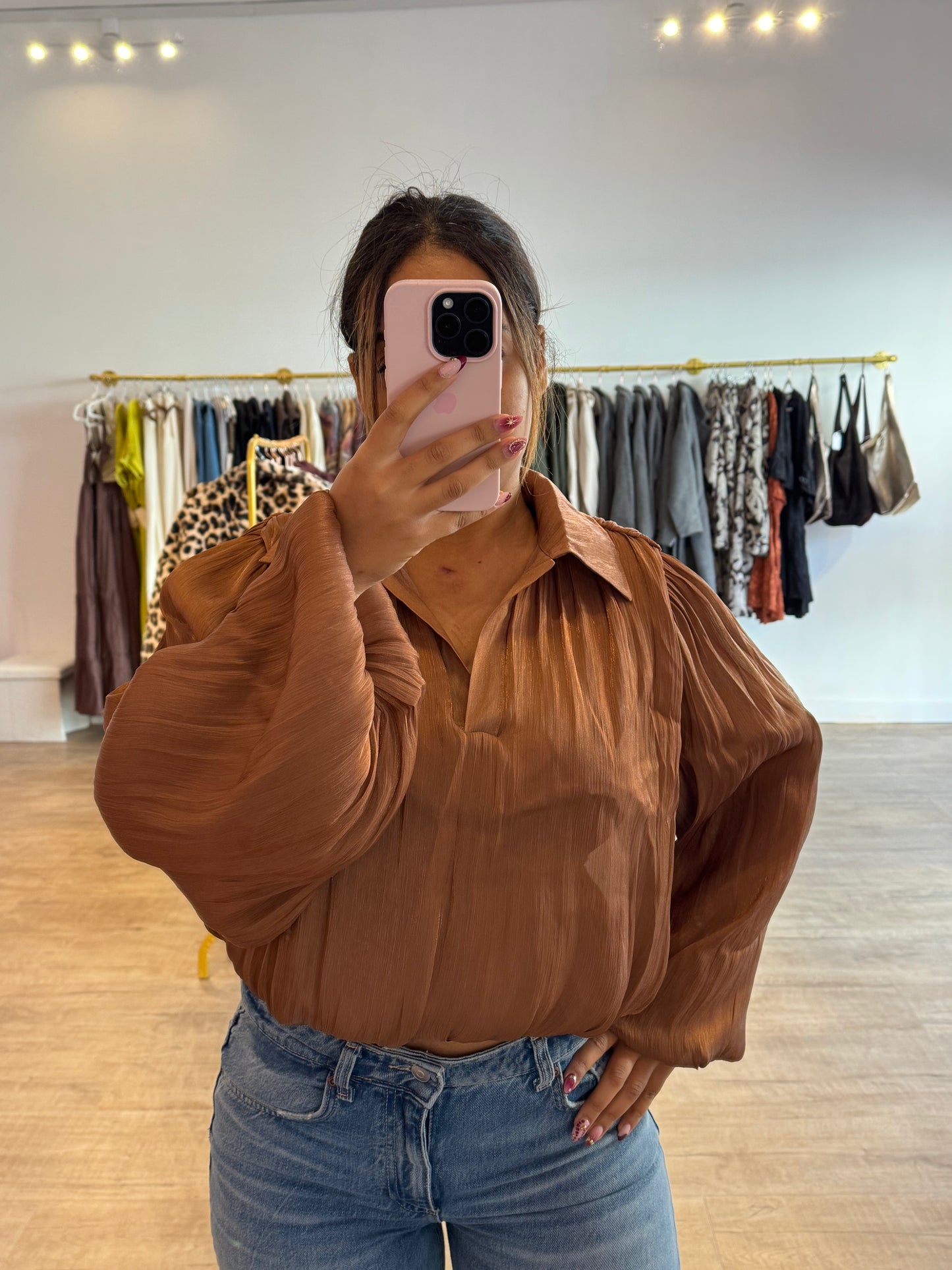 Blouse Marron Camel Pailletée