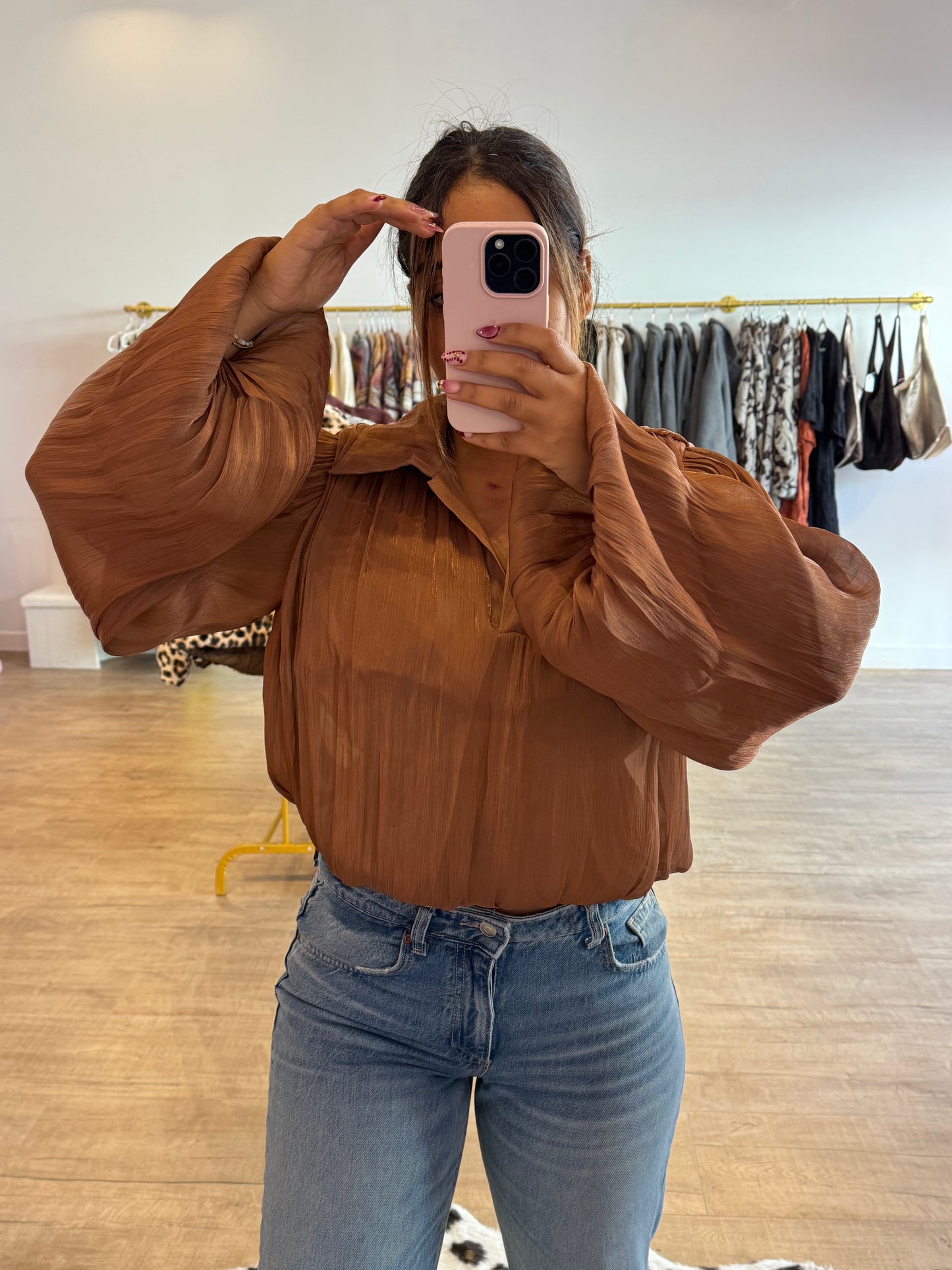 Blouse Marron Camel Pailletée