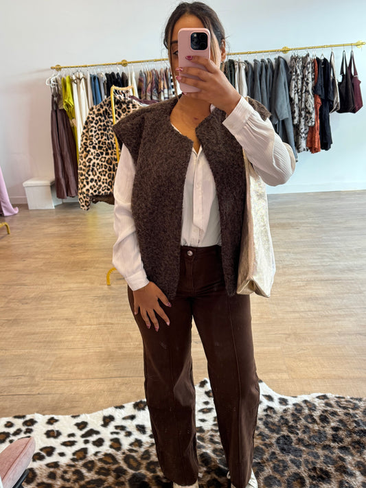 Pantalon Marron à Ligne Effet Couture