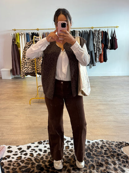 Pantalon Marron à Ligne Effet Couture