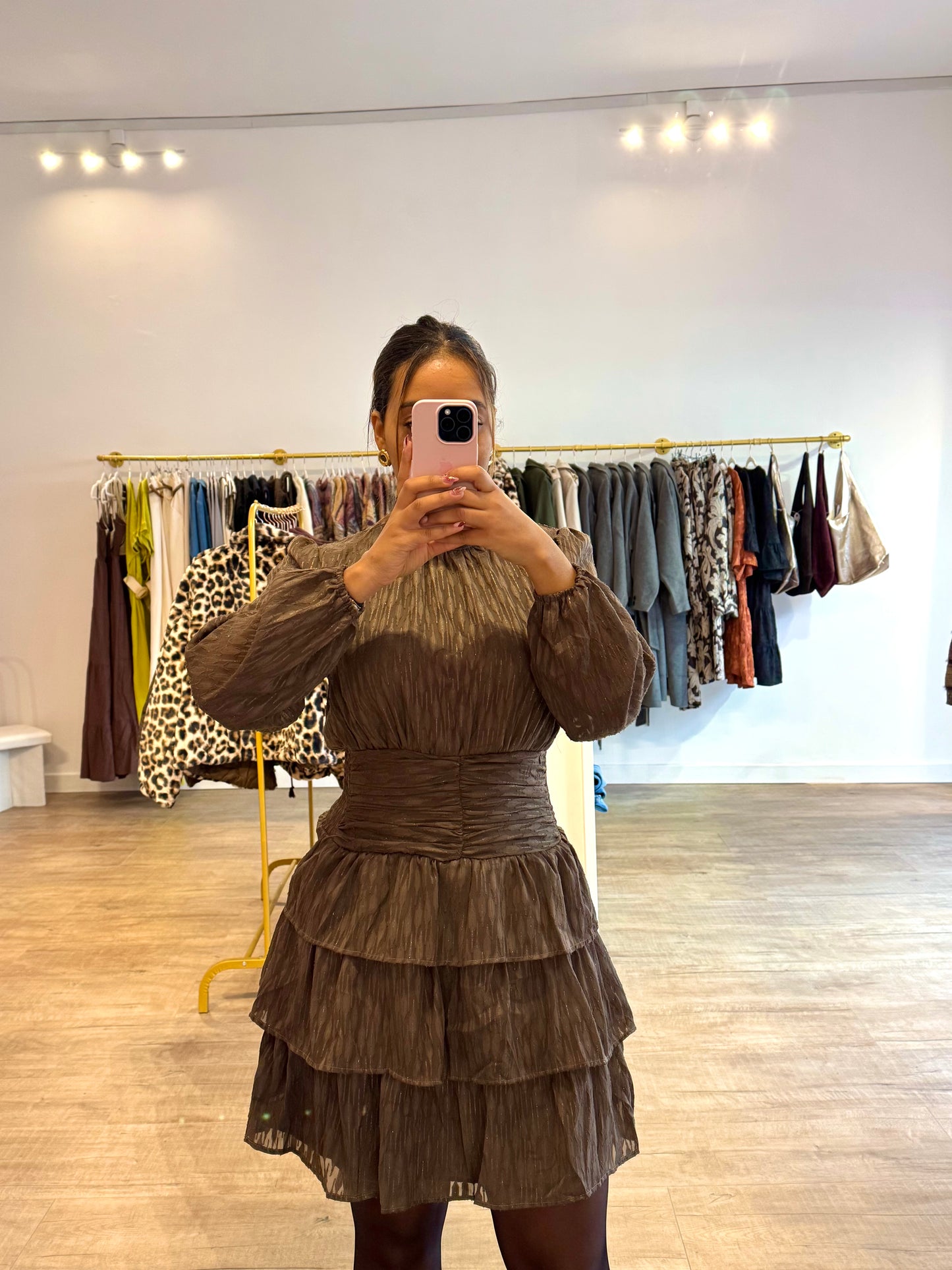 Robe Marron Pailletée Texturée