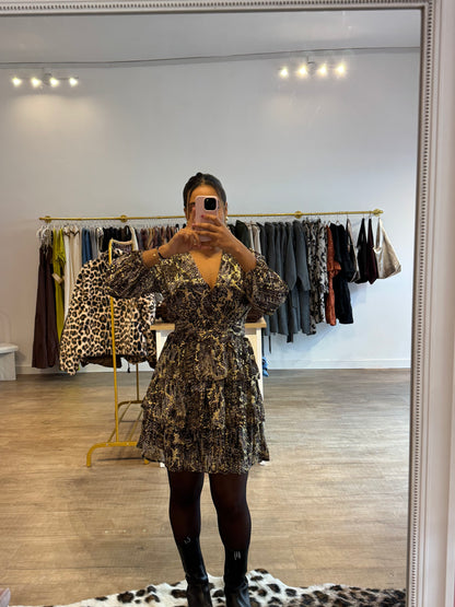 Robe à Motifs Dorés et Marron