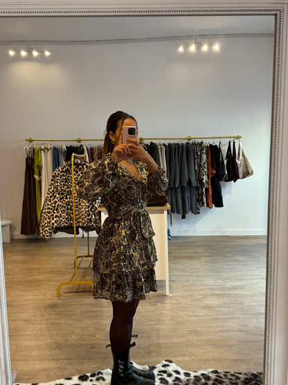 Robe à Motifs Dorés et Marron