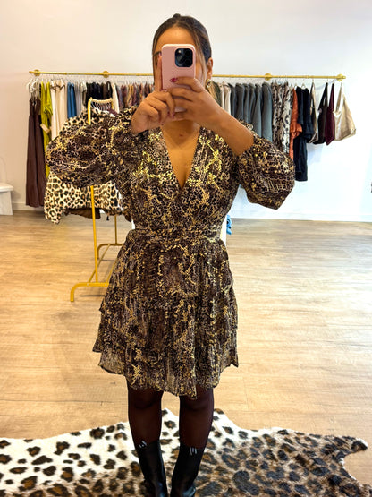 Robe à Motifs Dorés et Marron